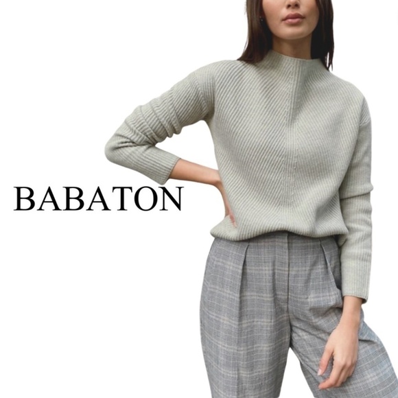 Babaton Chalmers Sweater Mock-Neck Wool Linen Blend Sweater Off-White - Size XS - Picture 1 of 10